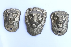 Antique Vintage X 3 Metal Lion Heads Architectural Home Hardware