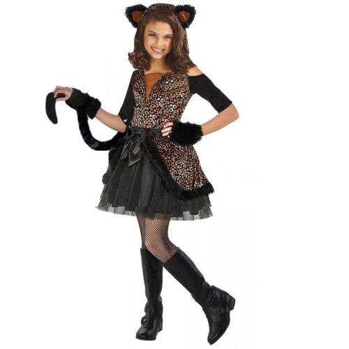 Kids Children's Girls Cat Costume Leopard Print Zoo Animal Fancy Dress Outfit - Picture 1 of 2