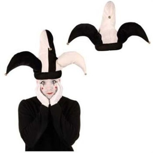 Plush Black White Jester Hat Fits Most 