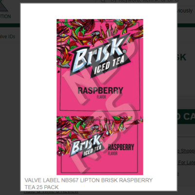 VALVE LABEL NBS67 LIPTON BRISK RASPBERRY TEA 25 PACK # VI01671396A | eBay