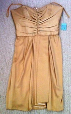 NWT ANNE KLEIN COUTURE Champagne Gold Silk Strapless Bustier Dress 8 MSRP $330+