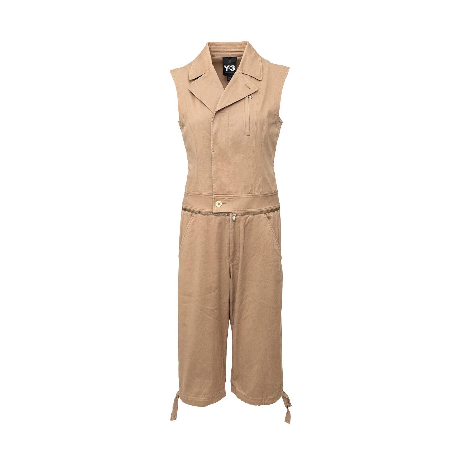Tuta Y-3 Yohji Yamamoto kaki cotone zip convertibile pantaloni cropped