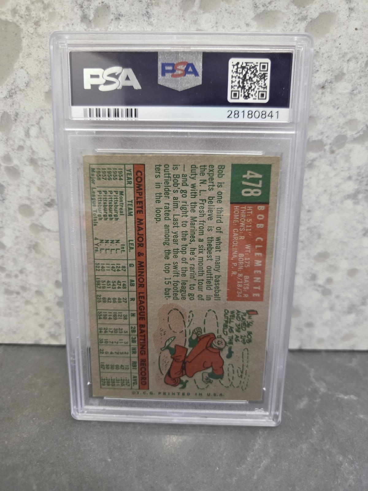 1959 Topps - Roberto Clemente #478 Bob on Card PSA 6 view 2
