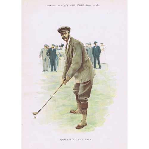 GOLF Arthur Balfour Addressing the Ball - Coloured Antique Print 1895