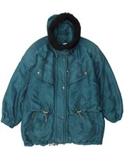 VINTAGE Damen Oversized Windbreaker Jacke mit Kapuze EU 42 Large Blau CQ10