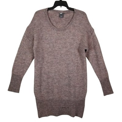 ICHI Womens Alpaca Blend Longline Tunic Sweater Mauve Brown Scoop Neck Size M