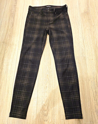 Liverpool Los Angeles Womens Plaid Straight Jeans Black Gray 5-Pocket Button