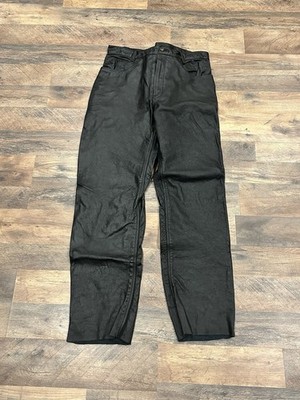 Vintage Echtes Leder Genuine Leather Mens Sz 40 Black Biker Pants Button-Fly Y2K