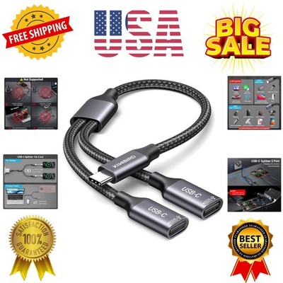USB C Splitter 1 in 2 Out Charging, USBC Power Data Splitter Extension Y Cabl...