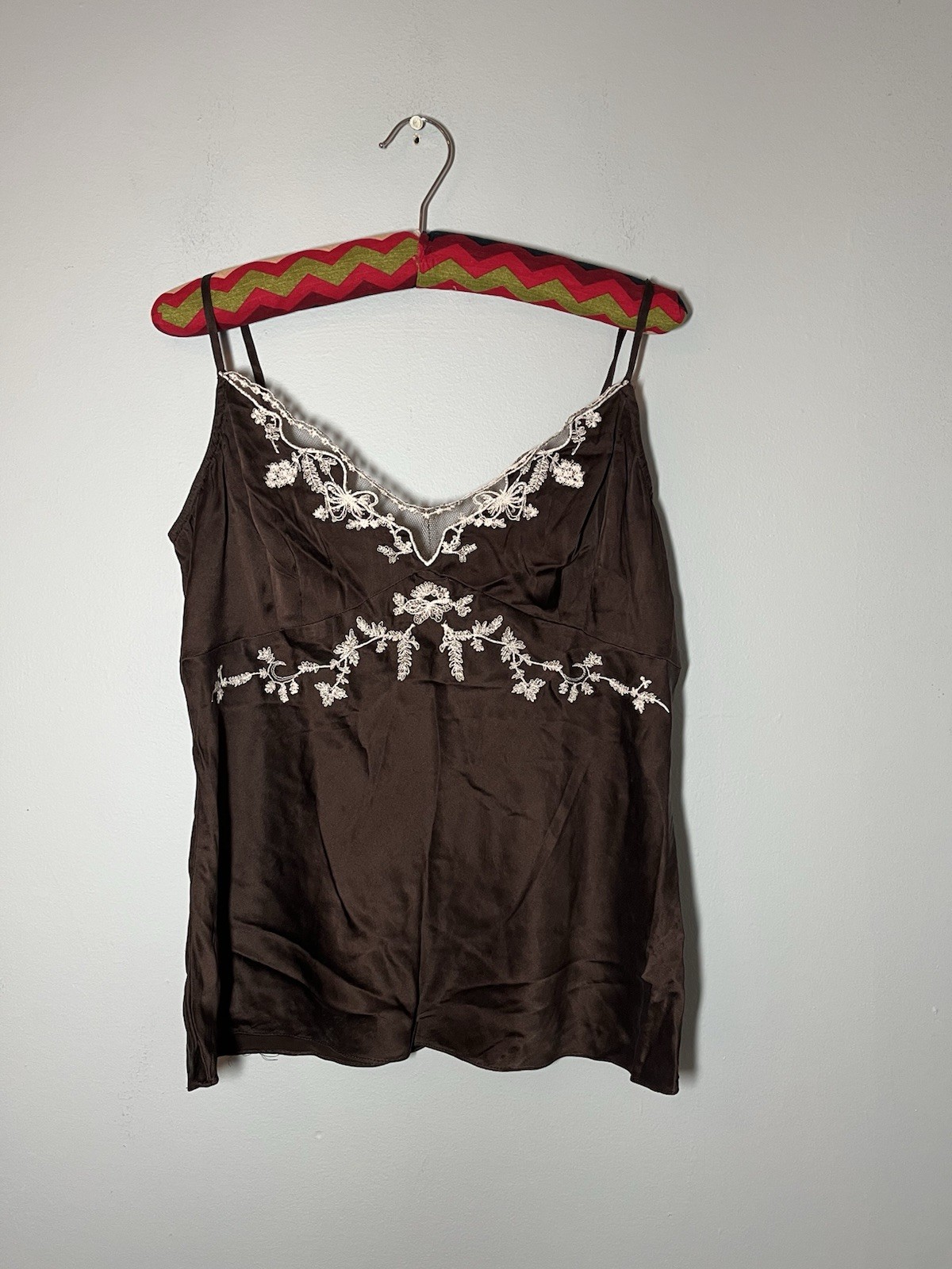 VTG Y2K Whimsigoth Witchy Silk beaded cami tank top coquette L Elena Bella