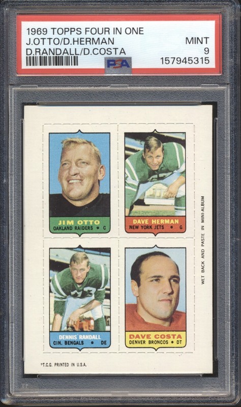 1969 Topps Four In One Football OTTO / Herman / Randall/ Costa PSA 9 MINT POP 20