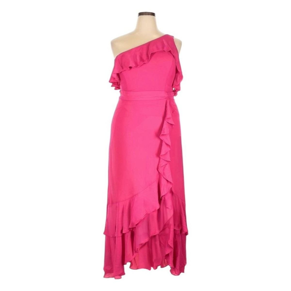 BCBGMAXAZRIA Laura One Shoulder Ruffle Dress Pink Beetroot 16 NWT
