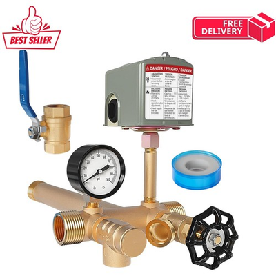 #ad NEW Pressure Tank Tee Kit 40 60psi Switch Gauge Fits Tanks up to 16quot; $100.00