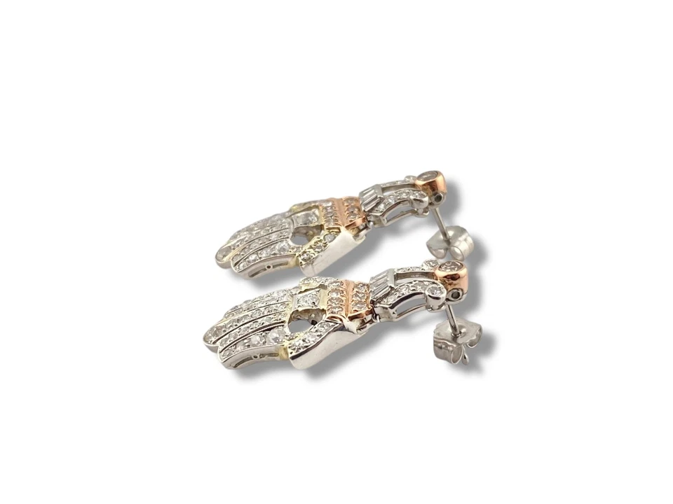 Pendientes de diamantes europeos antiguos Art Deco de platino de oro rosa de 14 k de la década de 1920 Foto 4 de 4