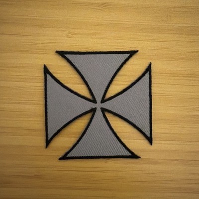 Grey Maltese Cross Patch Biker Badge Symbol Embroidered Iron On Applique 