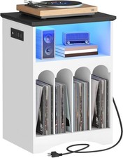 HOOBRO Record Player Stand with Charging Station and LED Lights, Vinyl Record...