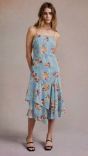 Urban Outfitters Vicki Midi Asymmetrical Scarf Dress Blue Cheetah Floral Sm EUC