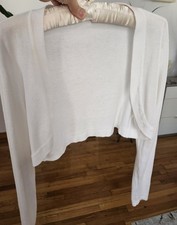 Womens White Knit Open Front Lightweight Long Sleeve Shrug Cardigan S/M
