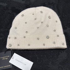 Charter Club Luxury 100% Cashmere Beanie Hat Rhinestone Embellishments Ivory NWT Charter Club Luxury 100% Cashmere Knit Ivory Rhinestone Hat  main image 3