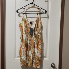 Wild Fable Retro Floral Sundress M White Orange Green Adjustable Straps Smocked
