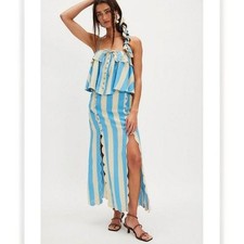 Free People Bali Audrey Set In Blue/Cream Stripe Women's Size Large