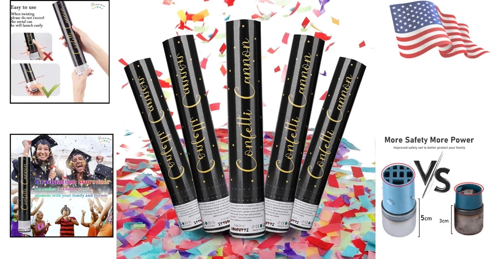 Pack de 5 poppers de confeti respetuosos con el medio ambiente - Añade brillo a tu fiesta Foto 2 de 4