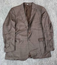 Ermenegildo Zegna Men Wool Silk Blazer Jacket 46L Brown Windowpane