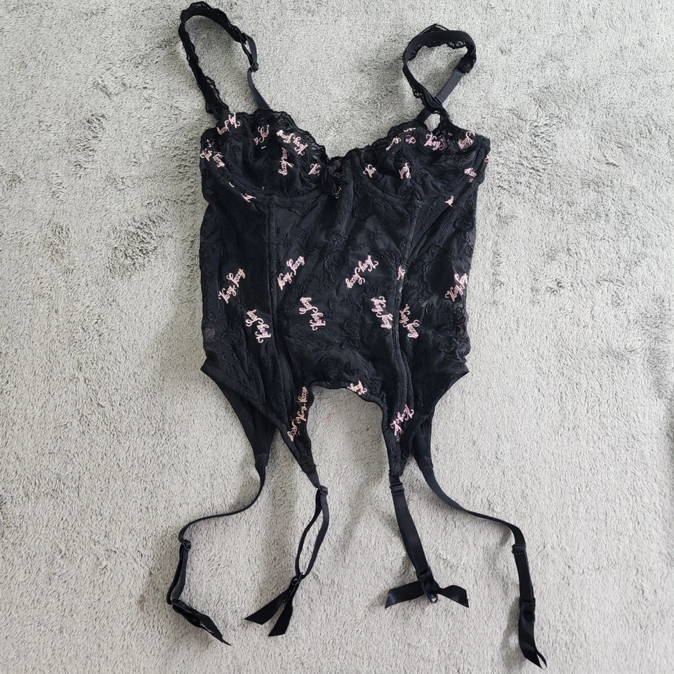 Corsé vintage Victoria's Secret para mujer 34B negro rosa encaje tirantes muy sexy Foto 2 de 4