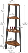 VASAGLE Corner Shelf Unit, 4-Tier Corner Shelf,Rustic Brown and Black,LLS34XV1