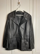 Marks & Spencer Leather Jacket Womens Size UK 18 Black Blazer Style Smart VGC