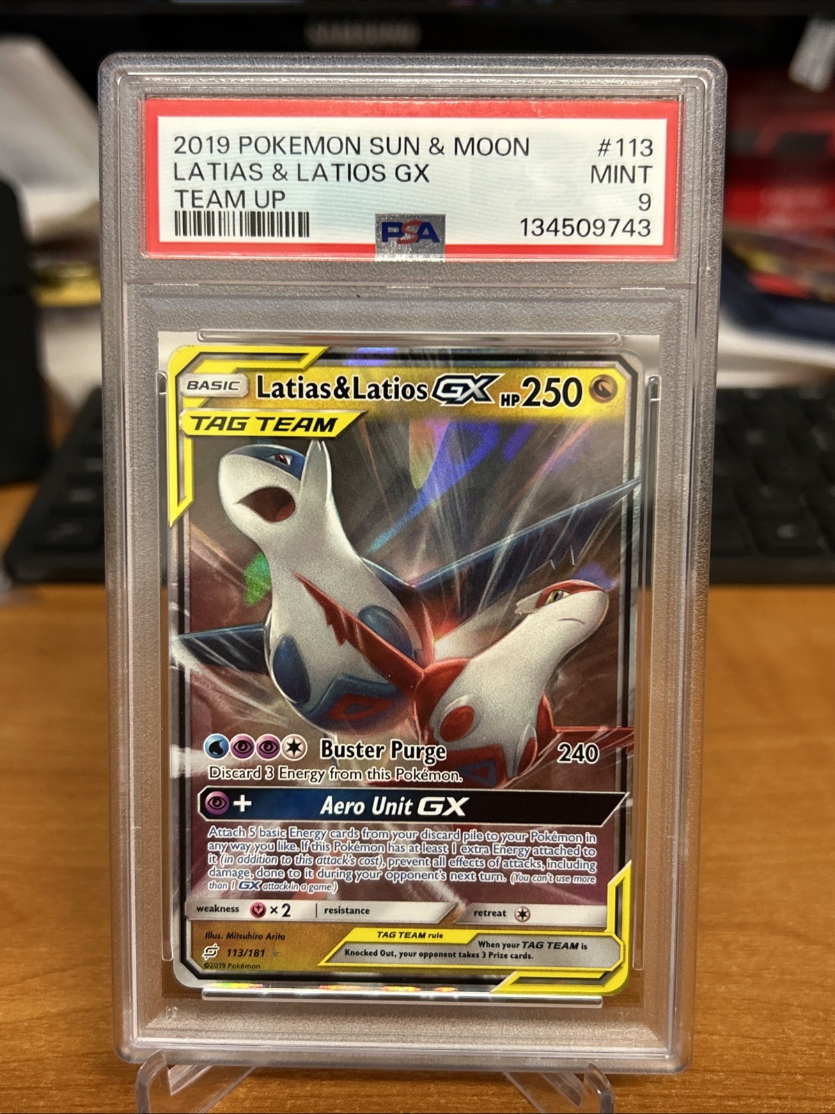 Latias & Latios GX 113/181 Sun & Moon Team Up Holo Pokemon PSA 9