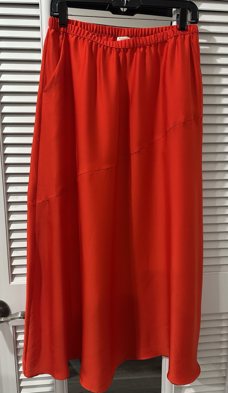 A.NEW.DAY Women's Red Solid Satin A-Line Midi Pull On Skirt Pockets Size M