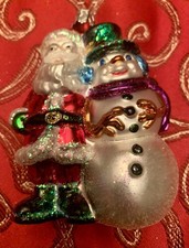 OLD WORLD CHRISTMAS Blown Glass Santa  Snowman Ornament 5  Tall w/ Box