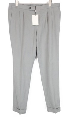 SUITSUPPLY Brescia Herren Hose UK34R Grau Baumwolle Stretch Plissee Turn-Up *