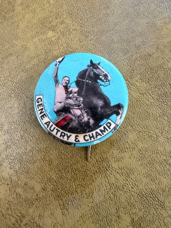 1940S Cowboy GENE AUTRY & CHAMP PIN Blue Pinback Button Badge