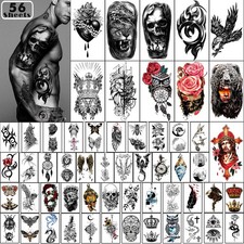 56 Sheets Temporary Tattoos Stickers 11 Sheets Half Arm Shoulder Tattoos for ...