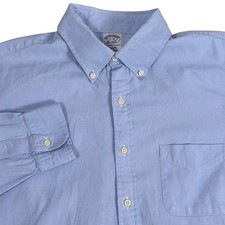 Brooks Brothers Regular Fit Blue Houndstooth Button Down Shirt OCBD Mens 17-35