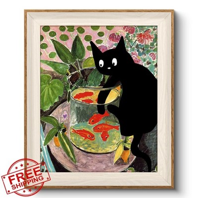 VIYYIEA Framed Wall Art, Funny Fishing Cat, 12'' x 10''