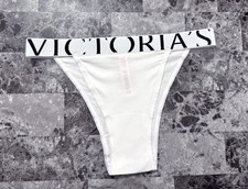 NWT VICTORIA'S SECRET WHITE THICK LOGO BAND FRENCH CUT HIGH LEG BRIEF PANTIES