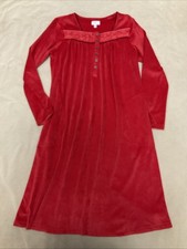 Aria Velour Nightgown Small Womens Red Smocked Henley Christmas Valentine Pocket