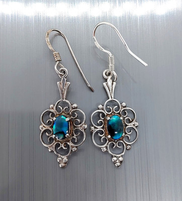 Vintage Sterling Silber Triplett Opal verziert durchbrochen Ohrhänger