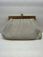 Vintage Whiting And Davis White Mesh Purse, Handbag, Gold Tone Frame, Kiss Clasp