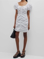 ·GANNI· NWT White Cotton Poplin Ruched Mini Dress Size 38