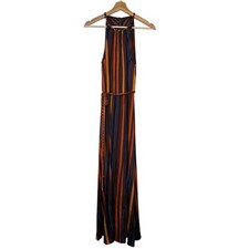 White House Black Market Aline Slinky Halter Maxi Dress Sz 8 Retro Stripe NWT