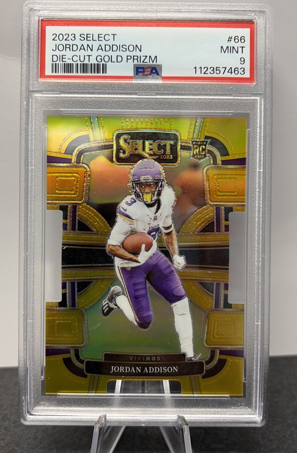 2023 Select Jordan Addison RC Gold Prizms Concourse #4/10 Vikings PSA 10