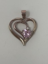 Sterling Silver Rose Gold Plated White  Pink CZ Open Heart Pendant Han 925
