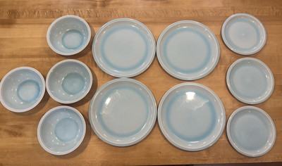 JARS FRANCE Williams Sonoma CANTINE Light Blue LOT of 11 Plates, Salad and Bowls