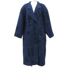 80's ISSEY MIYAKE Vintage Dotted Tweed Chesterfield Coat Size 9 Navy Women USED