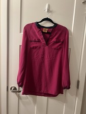 Tory Burch Women's Long Sleeve Silk Tunic Magenta Color, Size 10