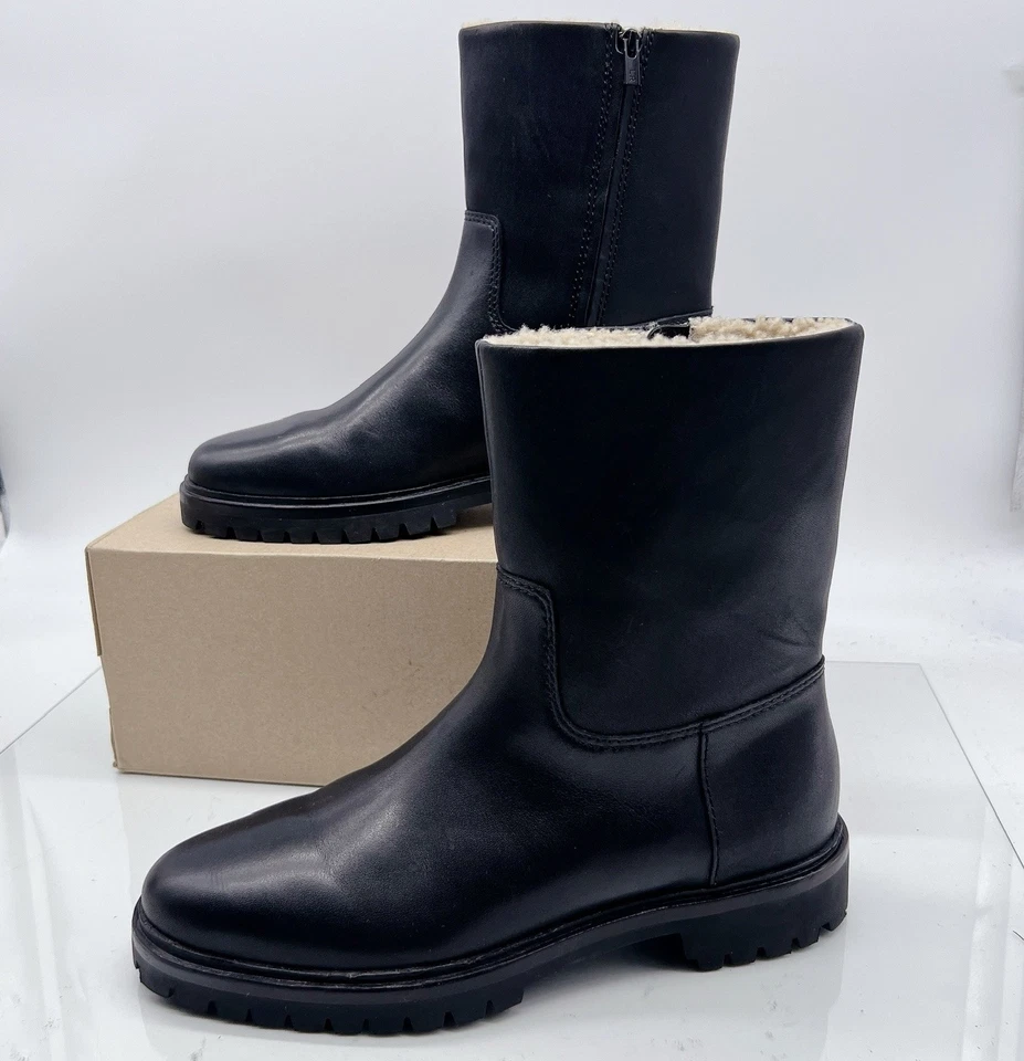 Botín Loeffler Randall Damian de piel de oveja genuina cuero negro/crema EE. UU. 8,5 NUEVO Foto 2 de 4